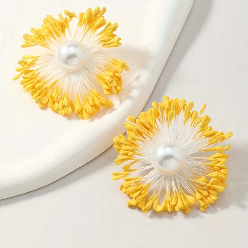 Yellow Floral Statement Stud Earrings
